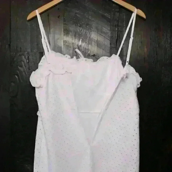 EYELET White Stretchy Strappy Mini Ruffled Hem Dress Coquette Ibiza Women Small - Picture 11 of 12